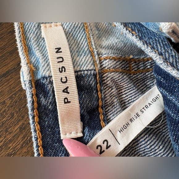 PacSun Two Tone High Rise Straight Jeans Colorblock Denim Button Fly Size 22 - Picture 4 of 7